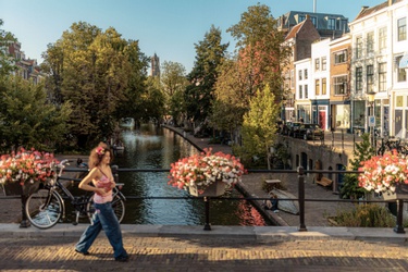 Oudegracht in de zomer met bloemen