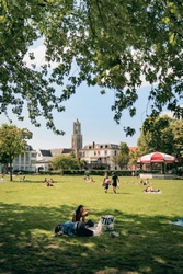 Park Lepelenburg in de zomer mensen liggen in het gras